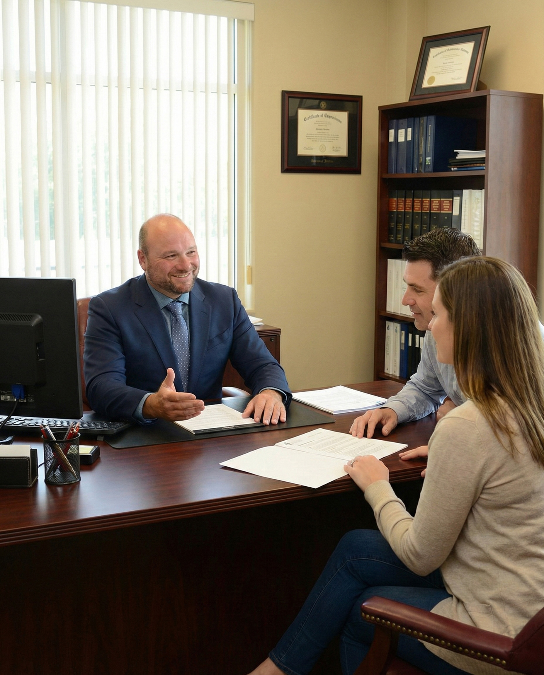 Chris Torrone meeting with clients at the Melvin & Torrone office in Tacoma