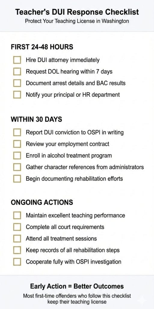 Teacher following a step-by-step action plan after a DUI arrest in Washington